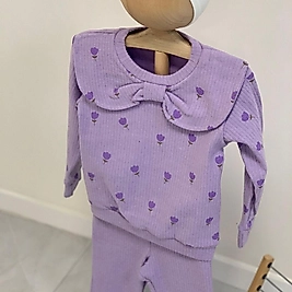 Mor Fiyonklu Bebe Yakalı Raporlu Takım