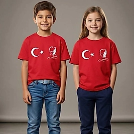 Atatürk ve Ayyıldız Baskılı Kırmızı T-Shirt
