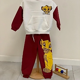 Bordo-Beyaz Lion King Baskılı Eşofman Takımı
