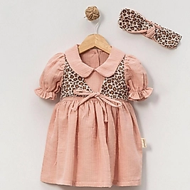 Leopar Yelekli Elbise Gül Kurusu