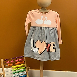 Yavruağzı Love Baskılı Uzun Kollu Penye Elbise