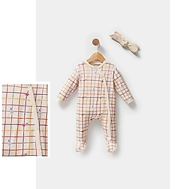 Ekose Çiçekli Tulum (Krem)