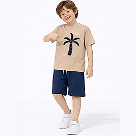 Palmiye Alt Müslin Şortlu Takım (Kahverengi)