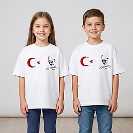 Atatürk ve Ayyıldız Baskılı Beyaz T-Shirt