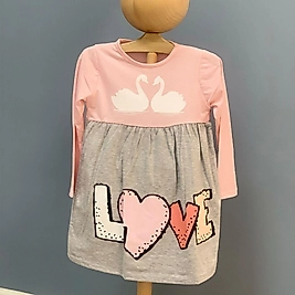 Pembe Love Baskılı Uzun Kollu Penye Elbise