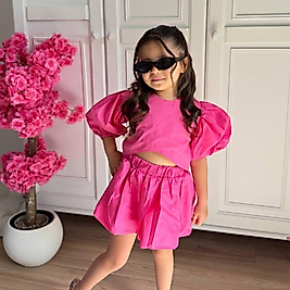 Pembe Poplin Etekli Takım